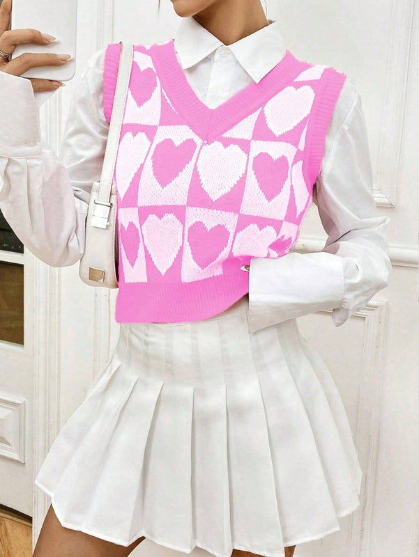Qutie Chaleco De Sueter Con Cuello En V Y Patron De Corazon