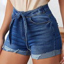 LUNE Shorts Vaqueros Con Dobladillo Enrollado Desgastado Cat Whiskers, Lavados