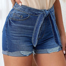 LUNE Shorts Vaqueros Con Dobladillo Enrollado Desgastado Cat Whiskers, Lavados