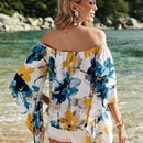 VCAY Blusa Floral Con Mangas De Volante Con Cordones Y Hombros Descubiertos