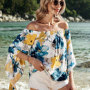 VCAY Blusa Floral Con Mangas De Volante Con Cordones Y Hombros Descubiertos