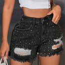 SXY Shorts De Mezclilla Con Detalles Desgastados Y Dobladillo Deshilachado
