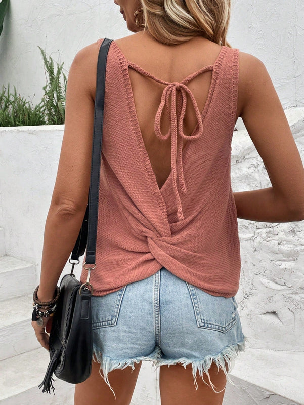 VCAY Jersey Sin Mangas Suelto De Un Solo Color Con Cuello Redondo