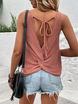 VCAY Jersey Sin Mangas Suelto De Un Solo Color Con Cuello Redondo