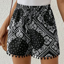 VCAY Shorts De Seda Con Estampado De Bufanda Para Mujer Con Borde De Pompones