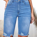 LUNE Pantalones Cortos De Mezclilla Ajustados Lavados Con Agua Con Diseno De Dobladillo Con Volantes