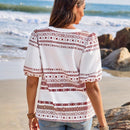 EMERY ROSE Camisa De Manga Corta De Mujer En Tela Texturizada Con Estampado Geometrico Para Ocasiones Casuales Y De Verano