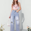 MOD Jeans Rectos Con Diseno Desgastado Para Mujer