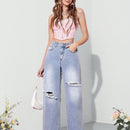 MOD Jeans Rectos Con Diseno Desgastado Para Mujer