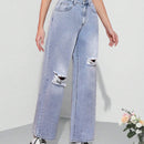 MOD Jeans Rectos Con Diseno Desgastado Para Mujer