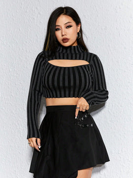 ROMWE Grunge Punk Jersey Para Mujeres Sexy Y Entallado Con Rayas Y Huecos, Con Cuello Redondo