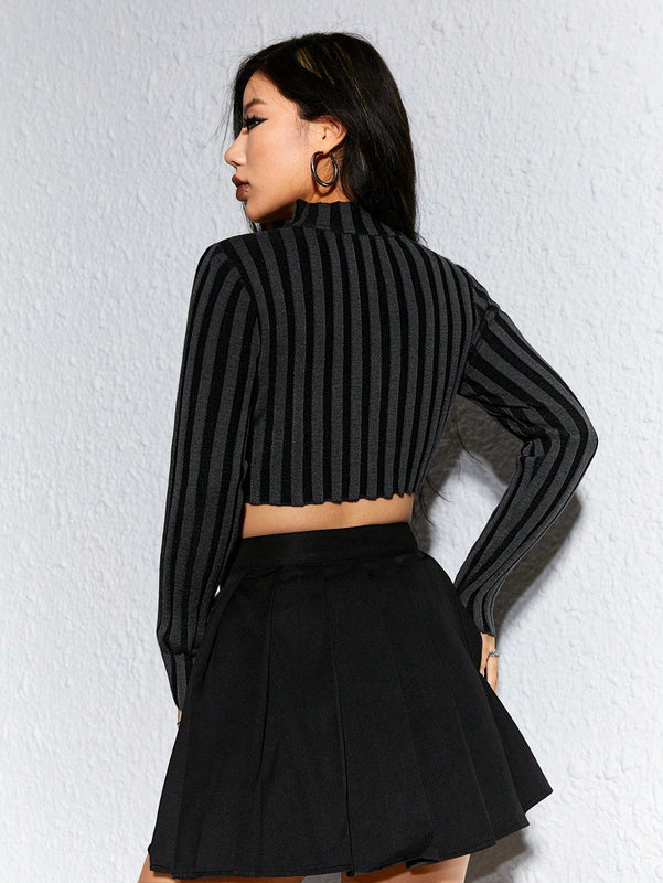 ROMWE Grunge Punk Jersey Para Mujeres Sexy Y Entallado Con Rayas Y Huecos, Con Cuello Redondo