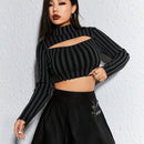ROMWE Grunge Punk Jersey Para Mujeres Sexy Y Entallado Con Rayas Y Huecos, Con Cuello Redondo