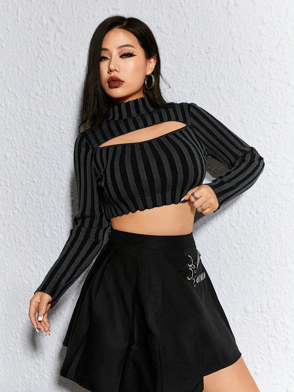 ROMWE Grunge Punk Jersey Para Mujeres Sexy Y Entallado Con Rayas Y Huecos, Con Cuello Redondo