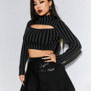 ROMWE Grunge Punk Jersey Para Mujeres Sexy Y Entallado Con Rayas Y Huecos, Con Cuello Redondo
