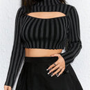 ROMWE Grunge Punk Jersey Para Mujeres Sexy Y Entallado Con Rayas Y Huecos, Con Cuello Redondo