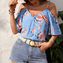 VCAY Blusa De Hombro Hueco Tejida Para Vacaciones De Primavera/verano Con Diseno Floral