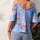 VCAY Blusa De Hombro Hueco Tejida Para Vacaciones De Primavera/verano Con Diseno Floral