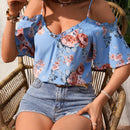 VCAY Blusa De Hombro Hueco Tejida Para Vacaciones De Primavera/verano Con Diseno Floral