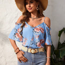 VCAY Blusa De Hombro Hueco Tejida Para Vacaciones De Primavera/verano Con Diseno Floral