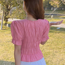 DAZY Blusa Decorada De Manga Corta Con Dobladillo Con Volantes Para Mujeres