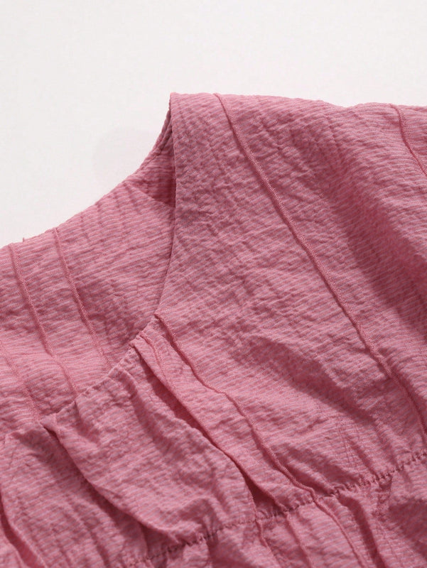 DAZY Blusa Decorada De Manga Corta Con Dobladillo Con Volantes Para Mujeres