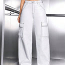 EZwear Jeans Cargo De Mezclilla Para Mujer Con Costuras Exteriores Y Dobladillo Dividido