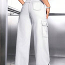 EZwear Jeans Cargo De Mezclilla Para Mujer Con Costuras Exteriores Y Dobladillo Dividido
