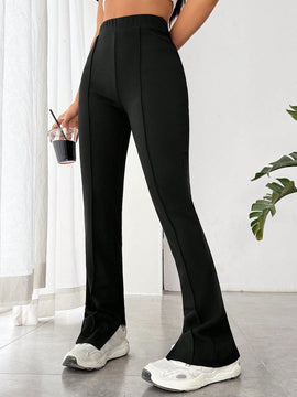 EZwear Pantalones De Punto Con Cintura Elastica, Raja En El Dobladillo Y Tela Estirable