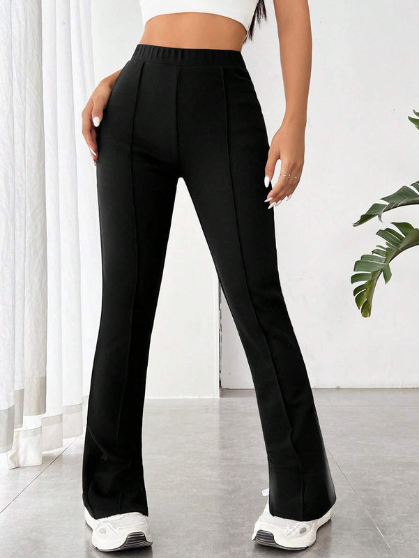 EZwear Pantalones De Punto Con Cintura Elastica, Raja En El Dobladillo Y Tela Estirable