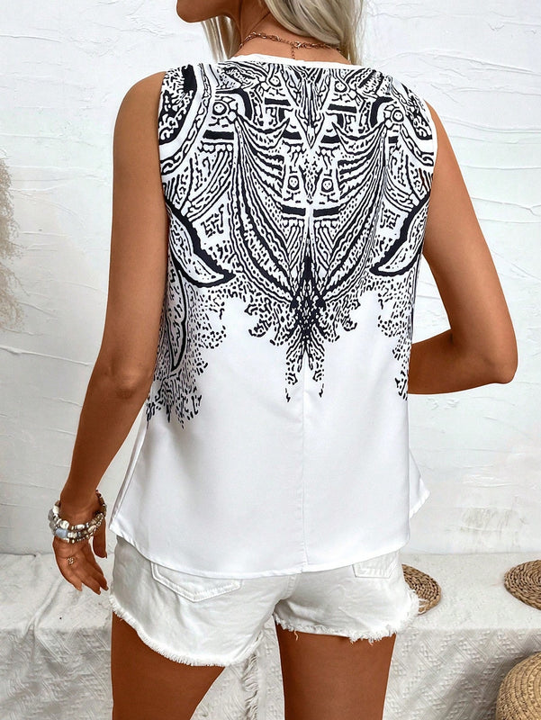 LUNE Blusa Sin Mangas Con Cuello En V Para Mujer