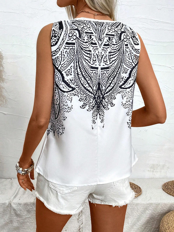 Blusa Sin Mangas Con Cuello En V Para Mujer