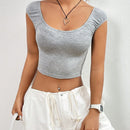 Camiseta Corta De Mujer Con Cuello Redondo Grande