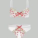 ROMWE Kawaii Conjunto De Ropa Interior Para Mujeres Con Copa, Bordado De Fresa De Estilo Rural
