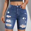 Pantalones Cortos De Mezclilla Lavados Y Rasgados Para Mujeres