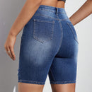 Pantalones Cortos De Mezclilla Lavados Y Rasgados Para Mujeres
