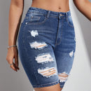 Pantalones Cortos De Mezclilla Lavados Y Rasgados Para Mujeres