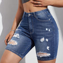 Pantalones Cortos De Mezclilla Lavados Y Rasgados Para Mujeres