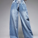EZwear Pantalones De Mezclilla Lavados Con Cintura De Cordon Para Mujer