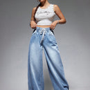 EZwear Pantalones De Mezclilla Lavados Con Cintura De Cordon Para Mujer