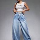 EZwear Pantalones De Mezclilla Lavados Con Cintura De Cordon Para Mujer