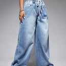 EZwear Pantalones De Mezclilla Lavados Con Cintura De Cordon Para Mujer