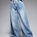 EZwear Pantalones De Mezclilla Lavados Con Cintura De Cordon Para Mujer