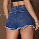 Pantalones Cortos De Mezclilla Desgastados Para Mujer Con Dobladillo Deshilachado