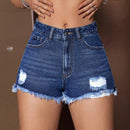 Pantalones Cortos De Mezclilla Desgastados Para Mujer Con Dobladillo Deshilachado