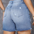 Shorts Vaqueros Desgastados Para Mujer Con Bolsillos