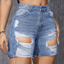 Shorts Vaqueros Desgastados Para Mujer Con Bolsillos