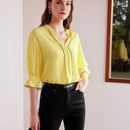 MOTF PREMIUM Blusa De Manga Abombada Tejida Para Mujer Con Cuello De Muesca Y Tuberia De Contraste