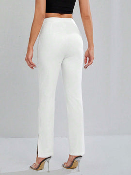 Tall Pantalones Conicos De Color Solido Con Dobladillo Dividido