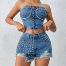 Shorts Vaqueros Rasgados Con Remaches